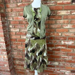 Y2k style green and brown skirt and sweater set
